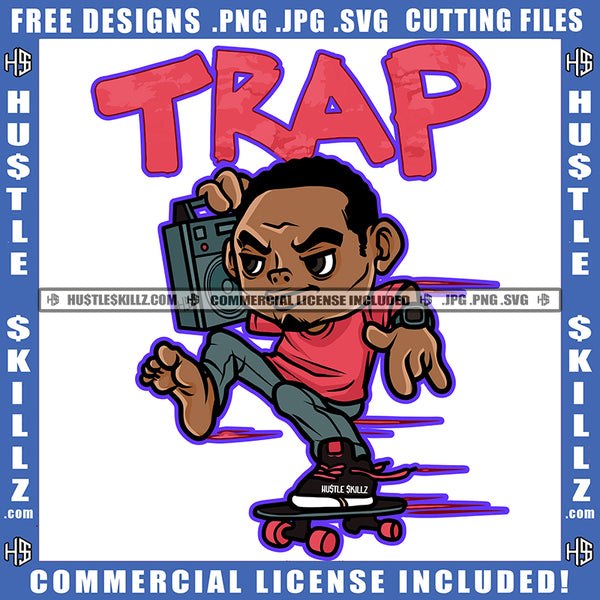 African American Man On Skate Boat Design Element Melanin Man Holding Radio Hustler Hustling SVG JPG PNG Vector Clipart Cricut Cutting Files