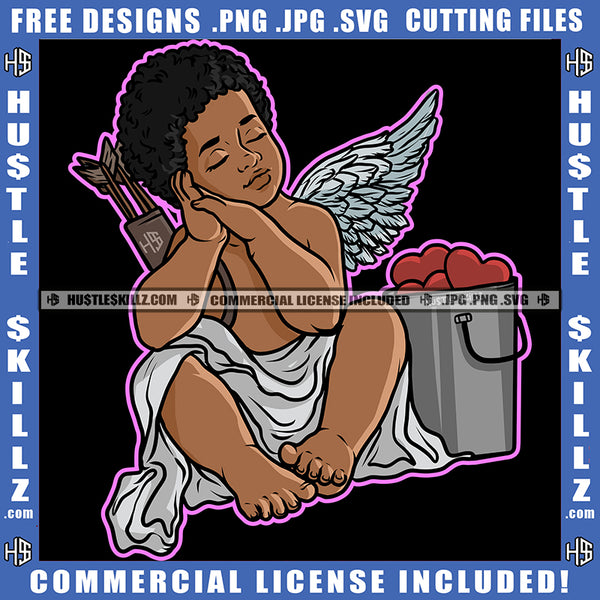 African American Man With Wings Design Element Heart On Floor Hustler Hustling SVG JPG PNG Vector Clipart Cricut Cutting Files