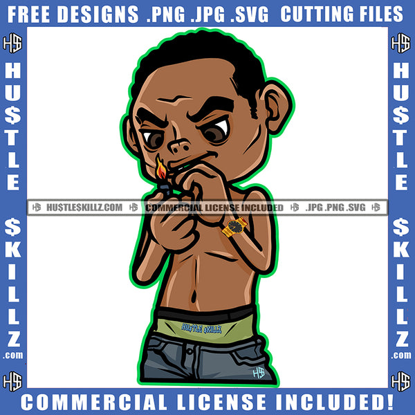 African American Gangster Man Standing Design Element Melanin Man Fire On Hand Hustler Hustling SVG JPG PNG Vector Clipart Cricut Cutting Files