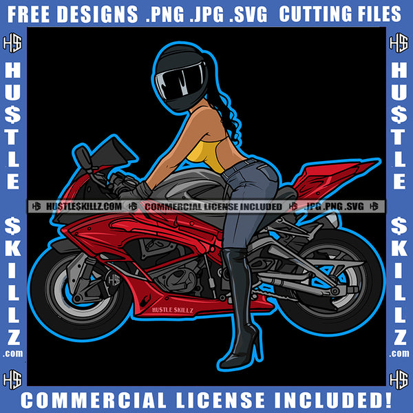 African American Sexy Woman On Bike Design Element Melanin Lady Bike Rider Hustler Hustling SVG JPG PNG Vector Clipart Cricut Cutting Files