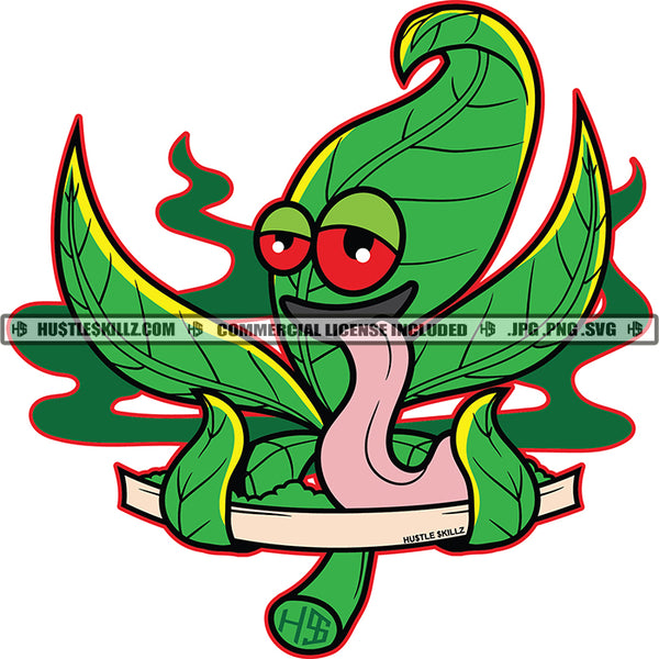 Marijuana Character Leaf Rolling Weed Vector Design Red Eye Cannabis Mascot High Life 420 Blunt Smoking Smoke Pot Stoned SVG JPG PNG Vector Clipart Cricut Cutting Files