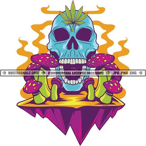 Skull Head Marijuana Leaf With Mushroom Smoke Colorful Vector Marijuana Cannabis High Life 420 Silhouette SVG JPG PNG Vector Clipart Cricut Cutting Files