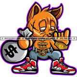 Gangster Scarface Cat Holding Money Bag Vector Cat Standing Design Element Red Eye Cat Black And White Background SVG JPG PNG Vector Clipart Cricut Cutting Files