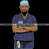 African American Man Standing Hand Holding Each Hand Vector Design Element Black And White Background Afro man Wearing Hat Angry Face SVG JPG PNG Vector Clipart Cricut Cutting Files