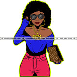 Go After Dreams Not People Quote Pink Color African American Woman Standing Wearing Sunglass Afro Hair Style Design Element SVG JPG PNG Vector Clipart Cricut Cutting Files