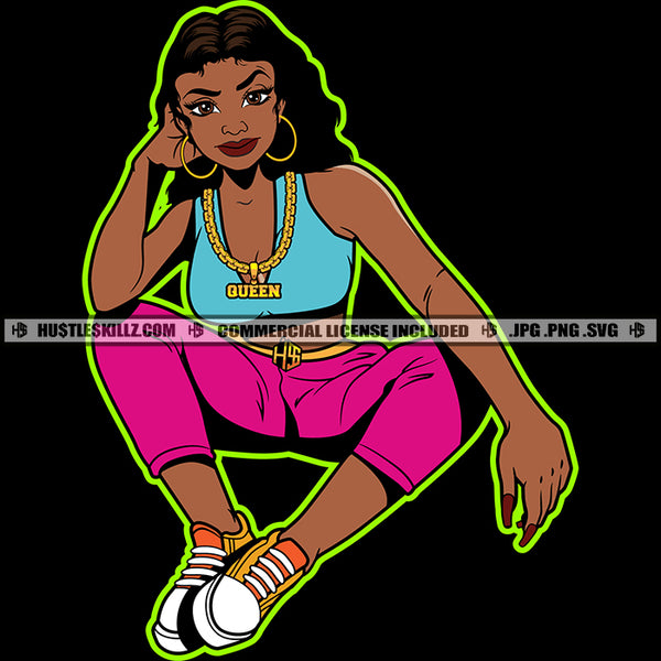 People Say I Act Like I Don't Car It's Not An Act Color Quote African American Woman Sitting Hand On Head Smile Face Black Beautiful Woman Design Element Long Hair Style SVG JPG PNG Vector Clipart Cricut Cutting Files
