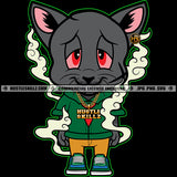 Scarface Gangster Cat Smoke Vector Design Element Red Eyes Cat Chain Vector Marijuana Cannabis High Life 420 Blunt Smoking Pot Stoned SVG JPG PNG Vector Clipart Cricut Cutting Files