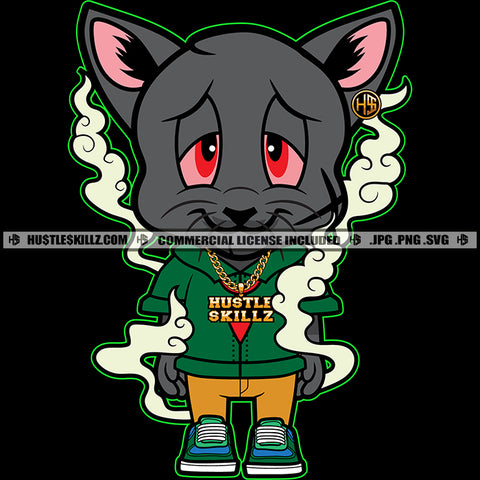 Scarface Gangster Cat Smoke Vector Design Element Red Eyes Cat Chain Vector Marijuana Cannabis High Life 420 Blunt Smoking Pot Stoned SVG JPG PNG Vector Clipart Cricut Cutting Files