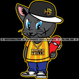 Gangster Scarface Holding Gun Cat Wearing Base Ball Cap Smile Face Vector Design Element Hustler Hustling SVG JPG PNG Vector Clipart Cricut Cutting Files