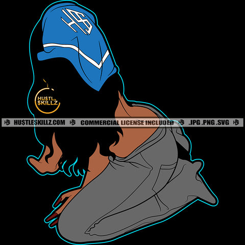 Nubian Lola Woman Sitting Sexy Pose No Face Curly Hair Head Design Element Hustler Hustling SVG JPG PNG Vector Clipart Cricut Cutting Files