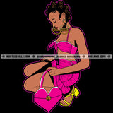 Melanin Lola Woman Sitting On Floor Melanin Woman Heart Design Bag Wearing Sexy Cloth Vector Design Element Hustler Hustling SVG JPG PNG Vector Clipart Cricut Cutting Files