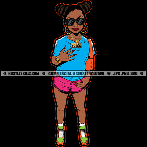 Nubian Lola Woman Standing Wearing Sunglass Design Element Hand On Pocket Hustler Hustling SVG JPG PNG Vector Clipart Cricut Cutting Files