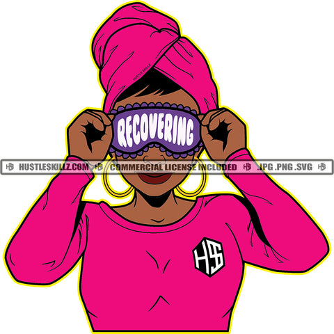 Recovering Color Quote On Blind Musk African American Woman Head Design Element Red Color Dress White Background SVG JPG PNG Vector Clipart Cricut Cutting Files