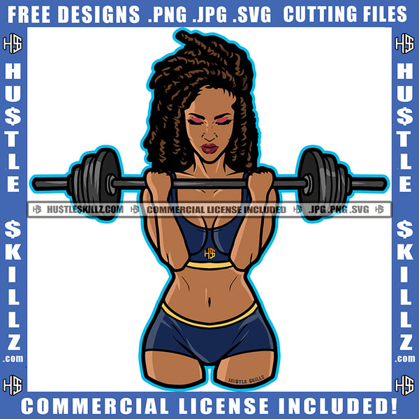 African American Woman Locs Dreads Hair Design Element Nubian Woman Holding Weight Hustler Hustling SVG JPG PNG Vector Clipart Cricut Cutting Files