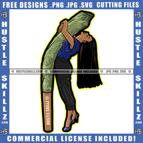 Long Hair African American Women Hugging Weed Roll Vector Portrait Melanin Women Marijuana Cannabis High Life Blunt Smoking Silhouette SVG JPG PNG Vector Clipart Cricut Cutting Files