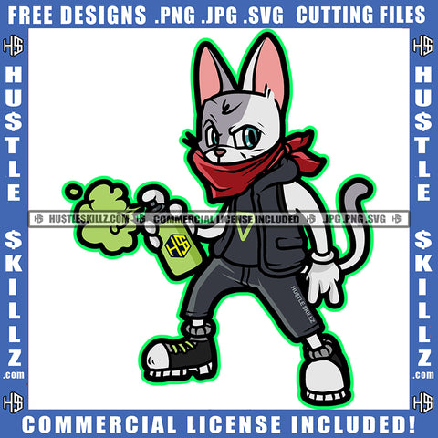 African American Gangster Cat Holding Spray Design Element Cat Wearing Musk Street Cat Hustler Hustling SVG JPG PNG Vector Clipart Cricut Cutting Files