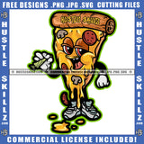 Cartoon Pizza Slice Smoking Marijuana Smile Face Design Element Pizza Slice Holding Weed Roll Hustler Hustling SVG JPG PNG Vector Clipart Cricut Cutting Files