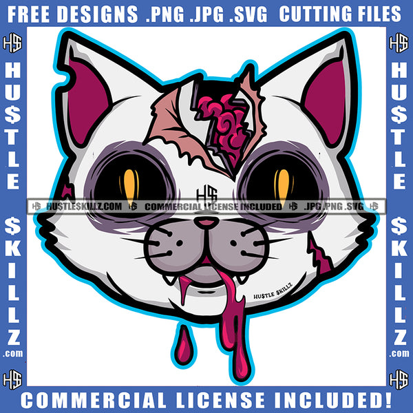 Cartoon Scarface Cat Head Break Zombie Face Design Element Melanin Cat Smile Face Blood Dripping Hustler Hustling SVG JPG PNG Vector Clipart Cricut Cutting Files