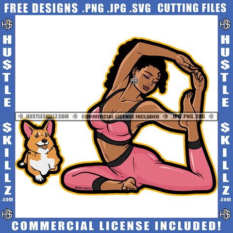 African American Fitness Woman Sitting On Floor Design Element Melanin Woman Working Yoga Bodybuilder Hustler Hustling SVG JPG PNG Vector Clipart Cricut Cutting Files