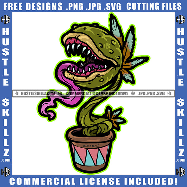 Carnivorous Plant Marijuana Leaves Vector Cannabis High Life Venus Flytrap Plant Pot Digital Design Silhouette SVG JPG PNG Vector Clipart Cricut Cutting Files