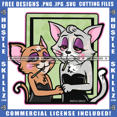 Cute Cat Couple Smoking Cigar Color Vector Marijuana Cannabis High Life Blunt Smoke Pot Stoned SVG JPG PNG Vector Clipart Cricut Cutting Files