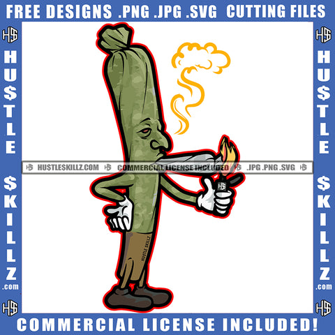 Funny Marijuana Blunt Smoking Weed Cartoon Vector Cannabis Cartoon Character Lighter In Hand Color Design Element Cannabis High Life 420 Blunt Smoke Pot Stoned SVG JPG PNG Vector Clipart Cricut Cutting Files