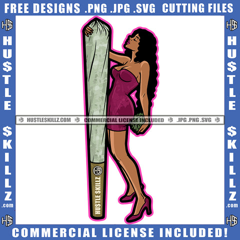 Sexy Melanin Women Standing With Weed Blunt Color Vector Afro American Women Holding Marijuana Curly Hair High Heel Design Element Cannabis High Life Silhouette SVG JPG PNG Vector Clipart Cricut Cutting Files