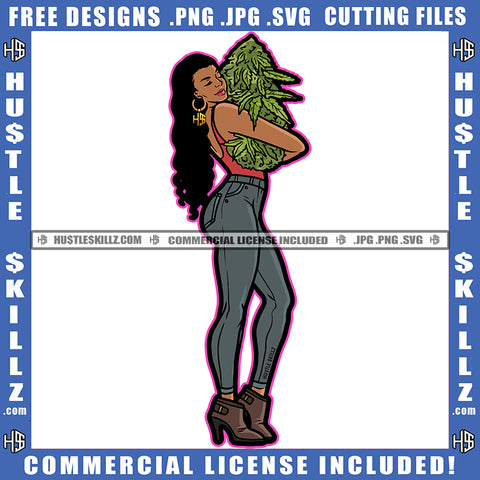 Melanin Women Standing With Marijuana Leaves Color Vector Afro American Women Curly Hair High Heel Design Element Cannabis High Life Silhouette SVG JPG PNG Vector Clipart Cricut Cutting Files