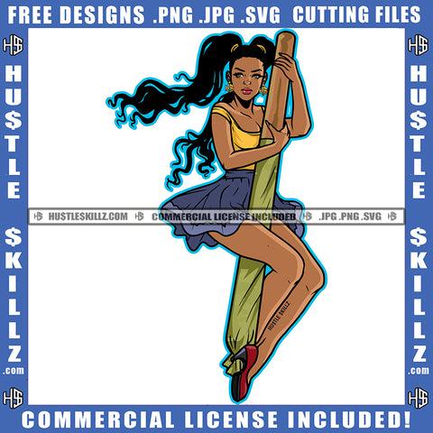 Beautiful Long Hair Melanin Women Pole Dance Pose Weed Blunt Color Vector Sexy Afro American Women Short Skirt Red Heel Vector Portrait Marijuana Cannabis High Life SVG JPG PNG Vector Clipart Cricut Cutting Files