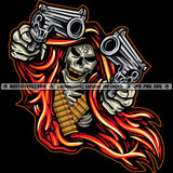 Skull Skelton Hand Holding Gun Vector Skull Smile Face With Golden Teeth Fire Bullet Design Element Hustler Hustling SVG JPG PNG Vector Clipart Cricut Cutting Files