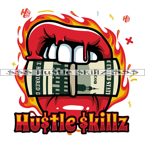 Woman Lips Design Element Money Roll On Mouth Vector Teeth Bite Money Roll White Background Color Dripping Symbol Artwork SVG JPG PNG Vector Clipart Cricut Cutting Files