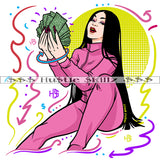 Beautiful Woman Hand Holding Cash Note Smile Face Design Element Symbol Art Work Sitting Sexy Pose White Background SVG JPG PNG Vector Clipart Cricut Cutting Files