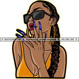 African American Woman Wearing Sunglass Locus Hair Style Design Element Long Nail Wearing Sexy Dress SVG JPG PNG Vector Clipart Cricut Cutting Files
