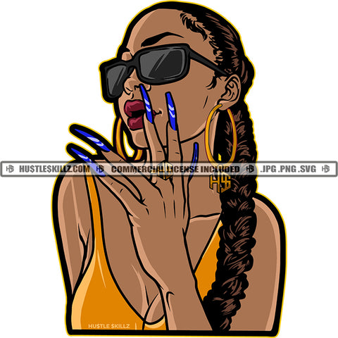 African American Woman Wearing Sunglass Locus Hair Style Design Element Long Nail Wearing Sexy Dress SVG JPG PNG Vector Clipart Cricut Cutting Files