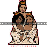 African American Woman Standing Best Friend Hug Each Other Vector Crown On Head White Background Cute Face SVG JPG PNG Vector Clipart Cricut Cutting Files