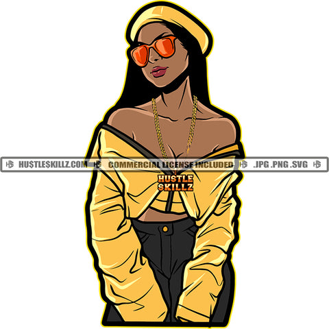 African American Woman Standing Wearing Sunglass Design Element Melanin Nubian Girl Black Girl Magic Ski Mask Gangster SVG JPG PNG Vector Clipart Cricut Cutting Files