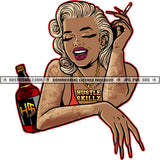 African American Woman Smile Face Smoking Melanin Girl Bottle On Side Golden Hair Design Element Magic Ski Mask Gangster SVG JPG PNG Vector Clipart Cricut Cutting Files