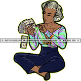 African American Woman Holding Money Melanin Girl Sitting Design Element Magic Ski Mask Gangster SVG JPG PNG Vector Clipart Cricut Cutting Files