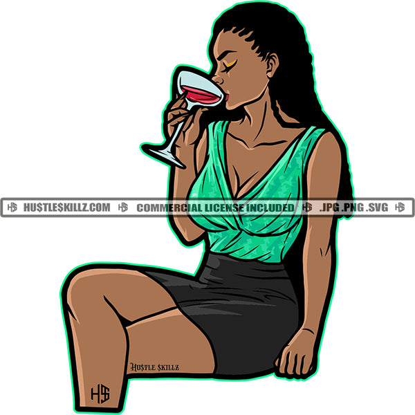 African American Woman Wealthy Drink Melanin Girl Locs Dreads Hair Sitting Design Element Black Girl Magic Ski Mask Gangster SVG JPG PNG Vector Clipart Cricut Cutting Files
