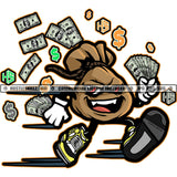 Money Bag Running Vector Design Element Money Bag Holding Money Red Eyes Vector SVG JPG PNG Vector Clipart Cricut Cutting Files