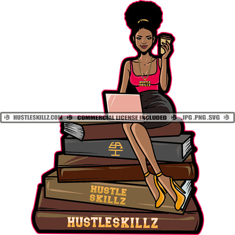 African American Woman Lot Of Character Melanin Girl Use Laptop Sitting Design Element Black Girl Magic Ski Mask Gangster SVG JPG PNG Vector Clipart Cricut Cutting Files