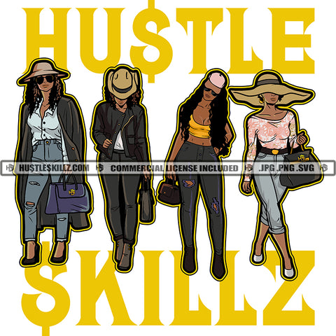 African American Woman Standing Melanin Girl Wearing Hat Black Girl Holding Bag Design Element Magic Ski Mask Gangster SVG JPG PNG Vector Clipart Cricut Cutting Files