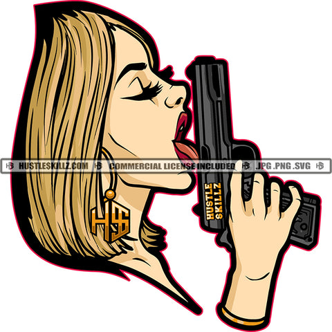 African American Gangster Woman Holding Gun Melanin Girl Golden Hair Design Element Magic Ski Mask SVG JPG PNG Vector Clipart Cricut Cutting Files