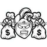 Evil Red Head Angry Face Vector Money Bag Holding Design Element Heart Hustler Clipart Hustler Hustling JPG PNG SVG