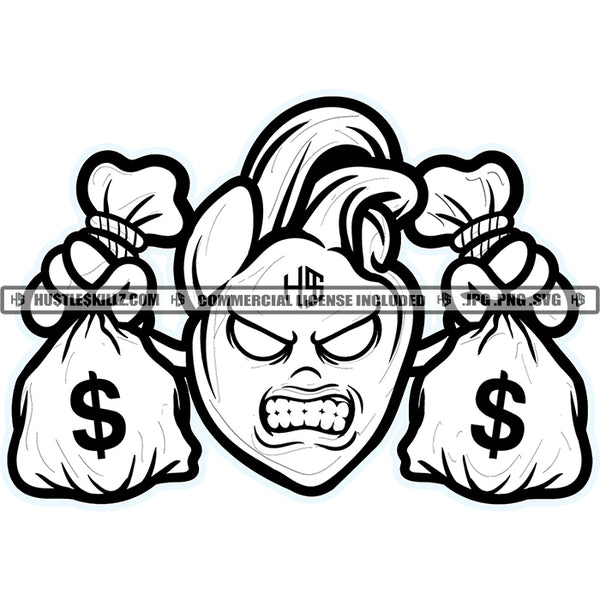 Evil Red Head Angry Face Vector Money Bag Holding Design Element Heart Hustler Clipart Hustler Hustling JPG PNG SVG