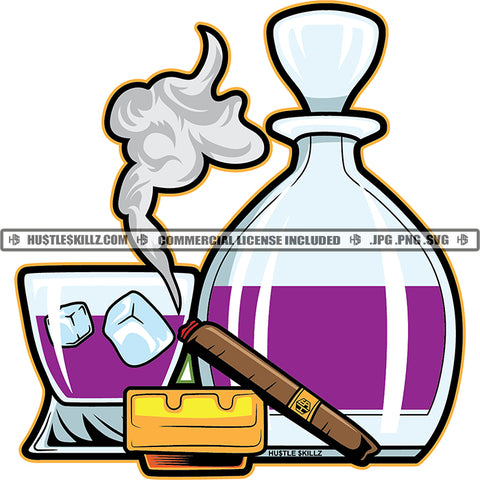 Beer Mug Brewery Breves Whiskey Bottle Vector Color Design Element Cocktail Label Liqueur Beverage Drink Drinking Alcohol Ice Cube Liquid .SVG .EPS .PNG Vector Space Clipart Files