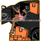 African American Rich Girl Sitting On Car Melanin Nubian Girl Shopping On Floor Design Element Magic Ski Mask Gangster SVG JPG PNG Vector Clipart Cricut Cutting Files