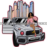 African American Rich Girls On Big Car Melanin Nubian Girl Black Girl Curly Hair Design Element Gangster SVG JPG PNG Vector Clipart Cricut Cutting Files
