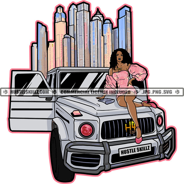 African American Rich Girls On Big Car Melanin Nubian Girl Black Girl Curly Hair Design Element Gangster SVG JPG PNG Vector Clipart Cricut Cutting Files