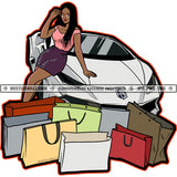 African American Rich Girls Standing On Cars Melanin Nubian Girl Black Hair Lot Of Shopping Bag On Floor Magic Ski Mask Gangster SVG JPG PNG Vector Clipart Cricut Cutting Files